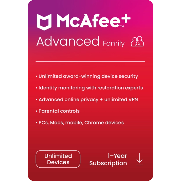 McAfee+ Advanced Family 1 Year Unlimited Devices