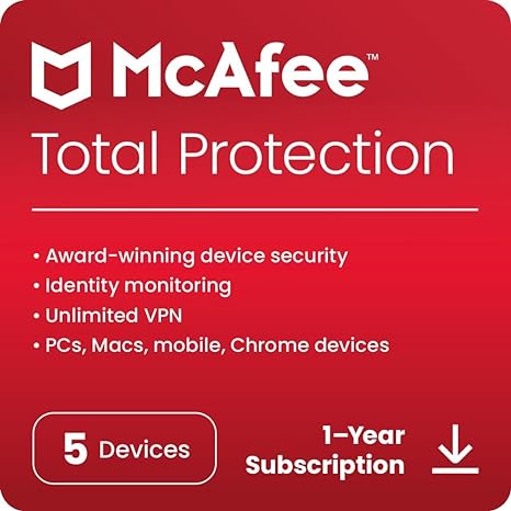 McAfee Total Protection 2024 1 Year 5 Devices
